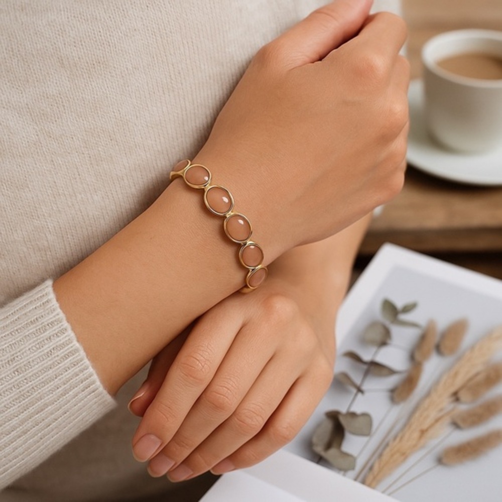 ✨ Gold & Peach Beaded Bracelet – Elegant Statement Piece | Perfect Gift for Her